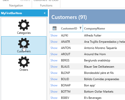 OutlookBar List Menu Example